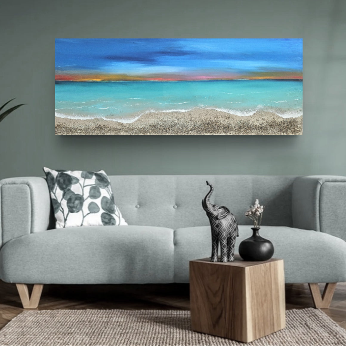 Acrylic and resin abstract artwork  'Sunset Over Calm Sea'