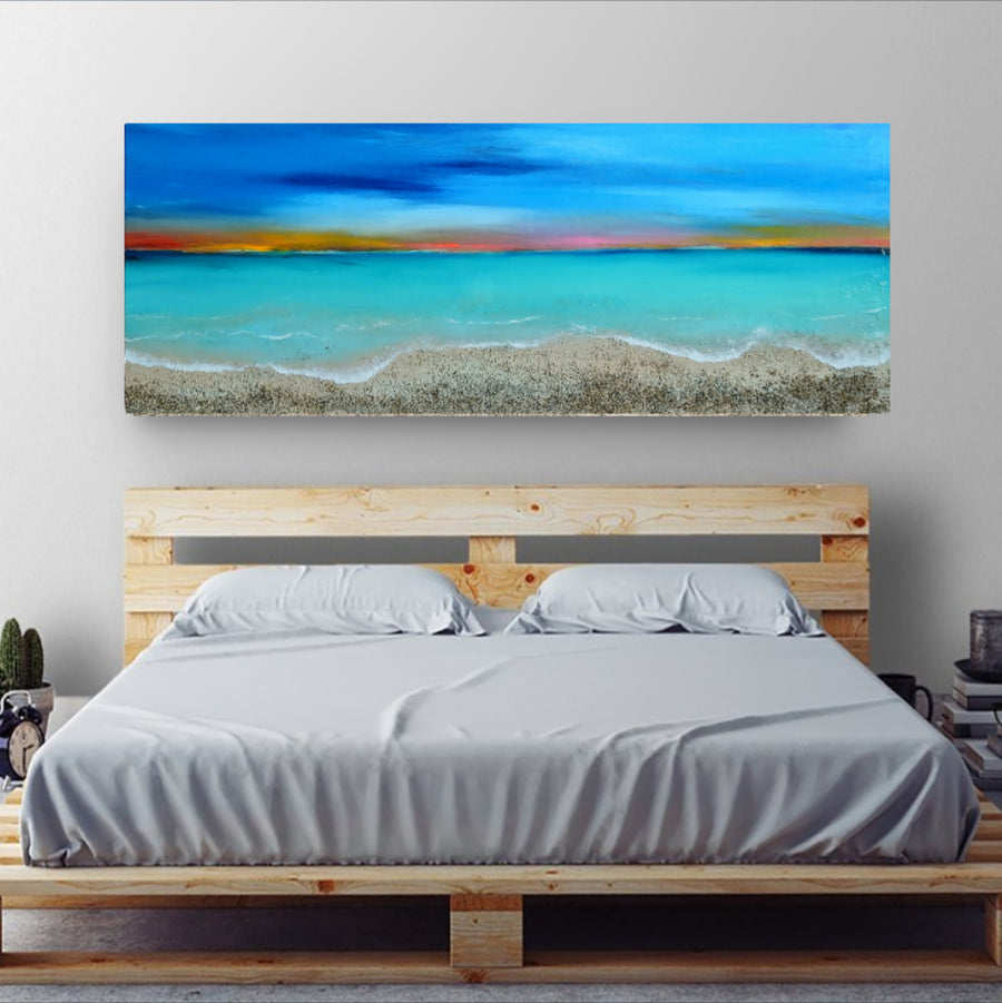 Acrylic and resin abstract artwork  'Sunset Over Calm Sea'