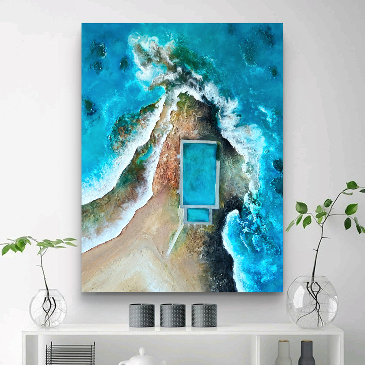 Acrylic and resin abstract artwork  'Mona Vale Rockpool"