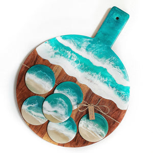 Hand poured resin cheeseboard + 6 coasters