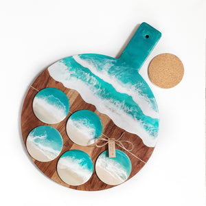 Hand poured resin cheeseboard + 6 coasters