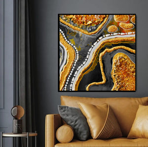 Acrylic and resin abstract artwork  'Orange Geode'