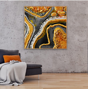 Acrylic and resin abstract artwork  'Orange Geode'