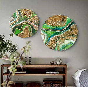 Acrylic and resin abstract artwork  'Green Geode'