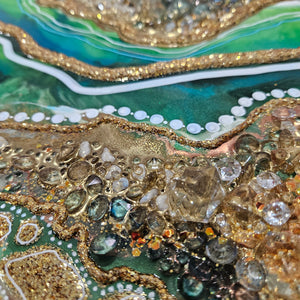 Acrylic and resin abstract artwork  'Green Geode'