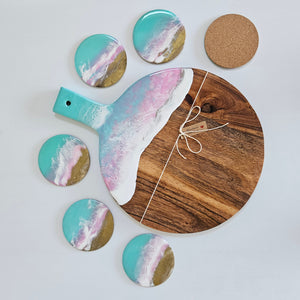 Hand poured resin cheeseboard + 6 coasters