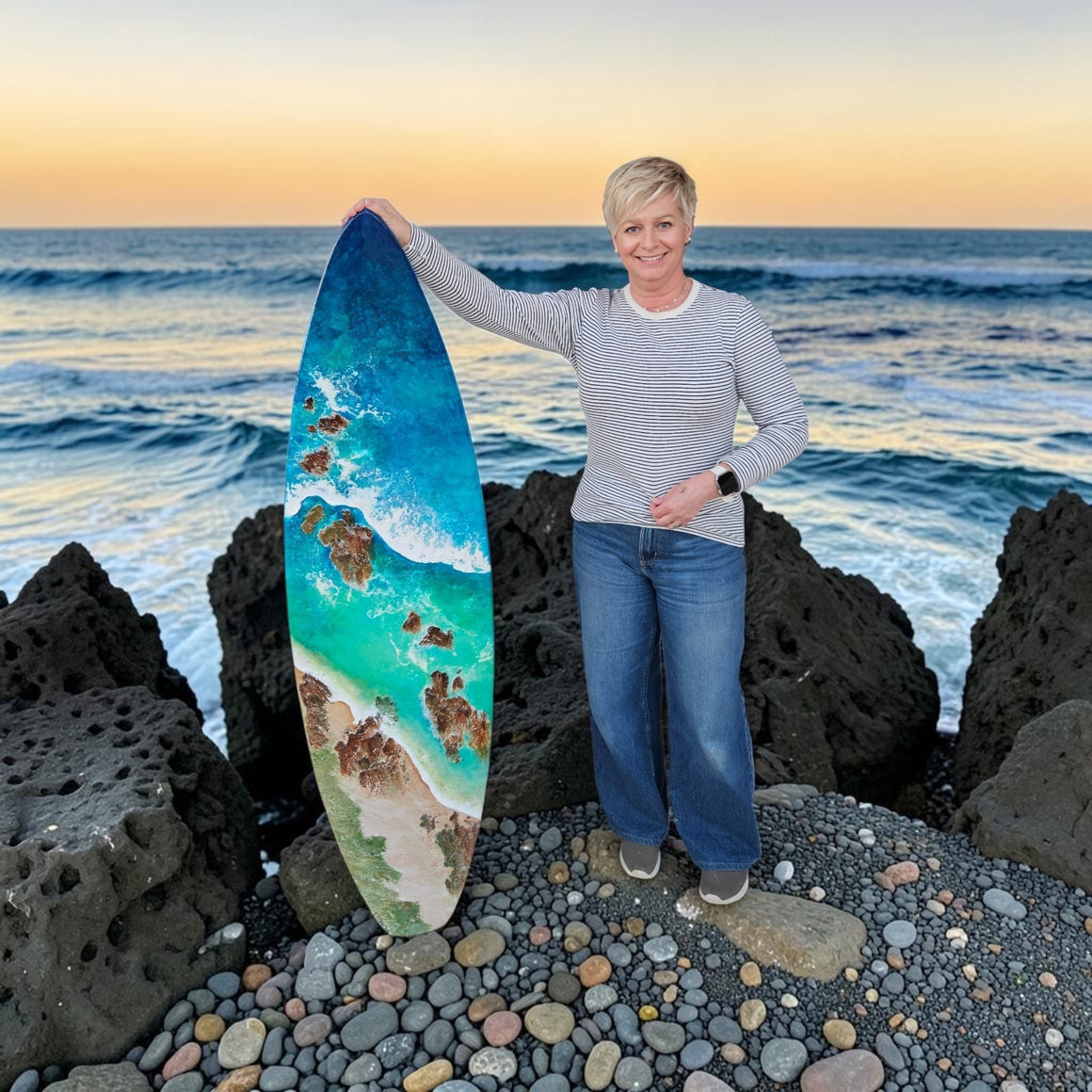 Acrylic and resin abstract artwork 'Fisherman's Beach'