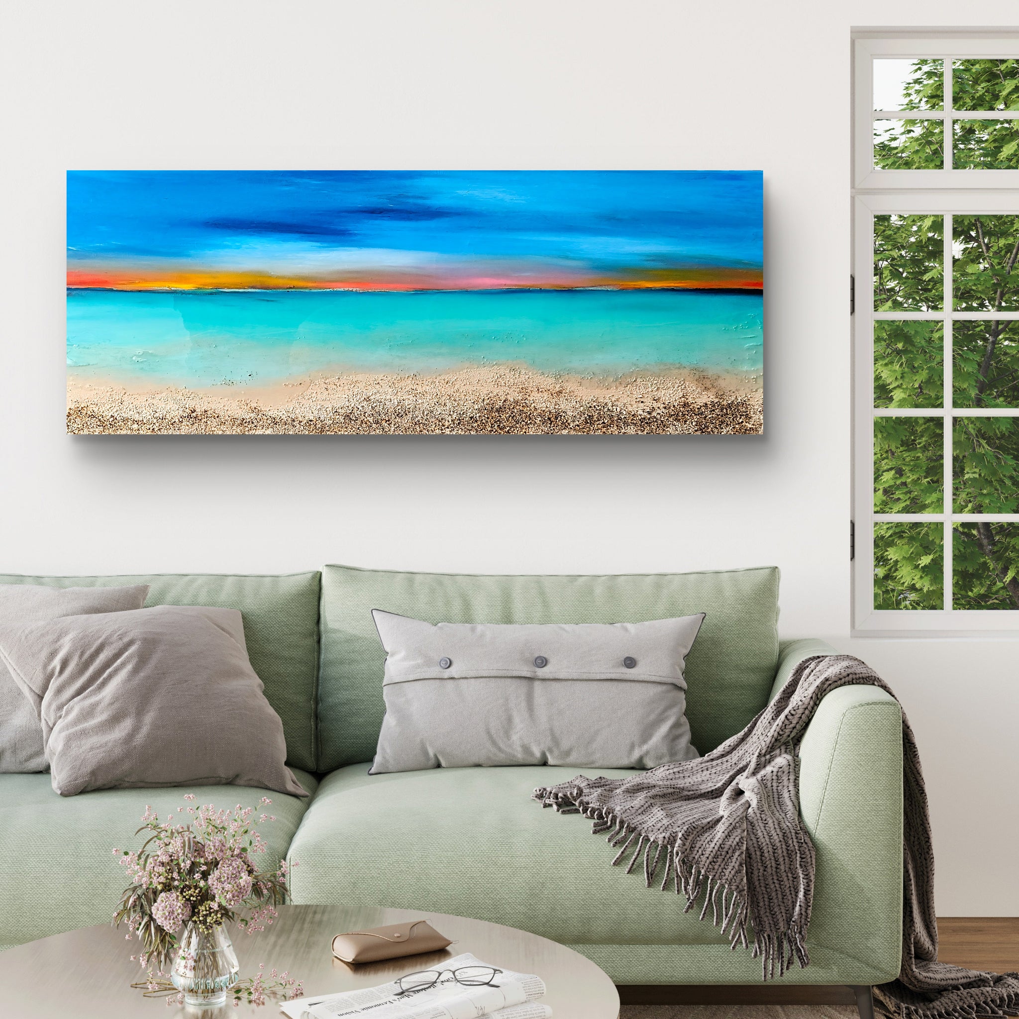 Acrylic and resin abstract artwork  'Sunset Over Calm Sea'