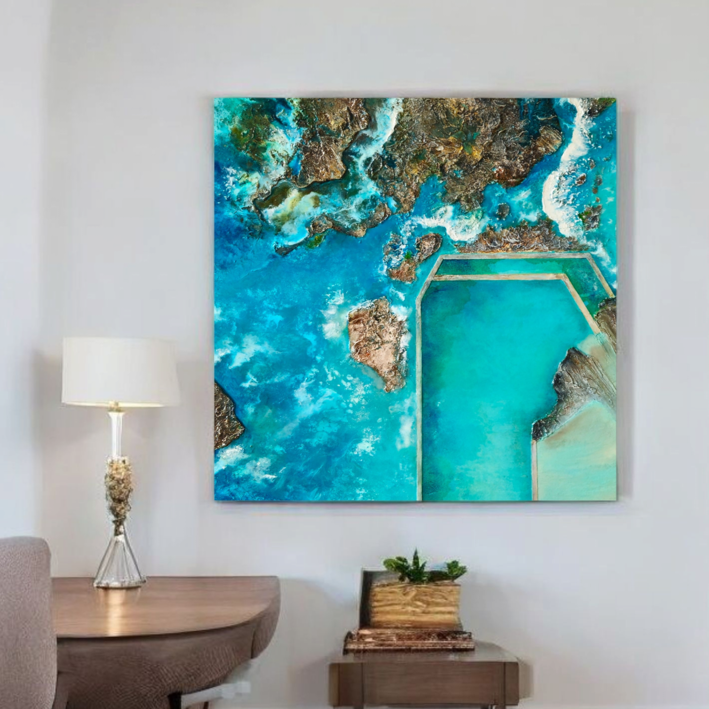 Acrylic and resin abstract artwork  'South Curl Curl Rockpool'