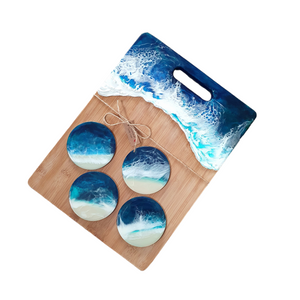 Hand poured resin cheeseboard + 4coasters