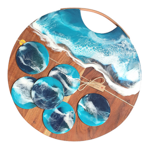 Hand poured resin cheeseboard + 6 coasters