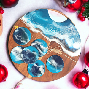 Hand poured resin cheeseboard + 6 coasters