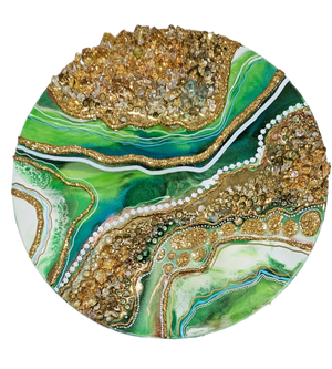 Acrylic and resin abstract artwork  'Green Geode'