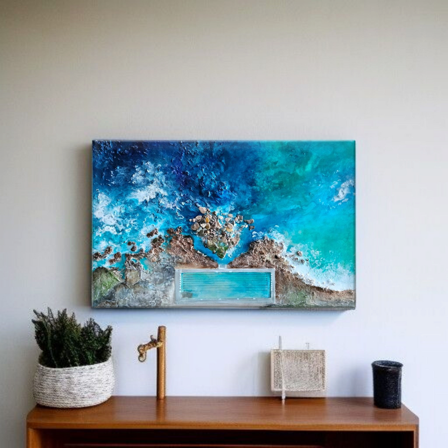 Acrylic and resin abstract artwork  'Freshwater Rock Pool'