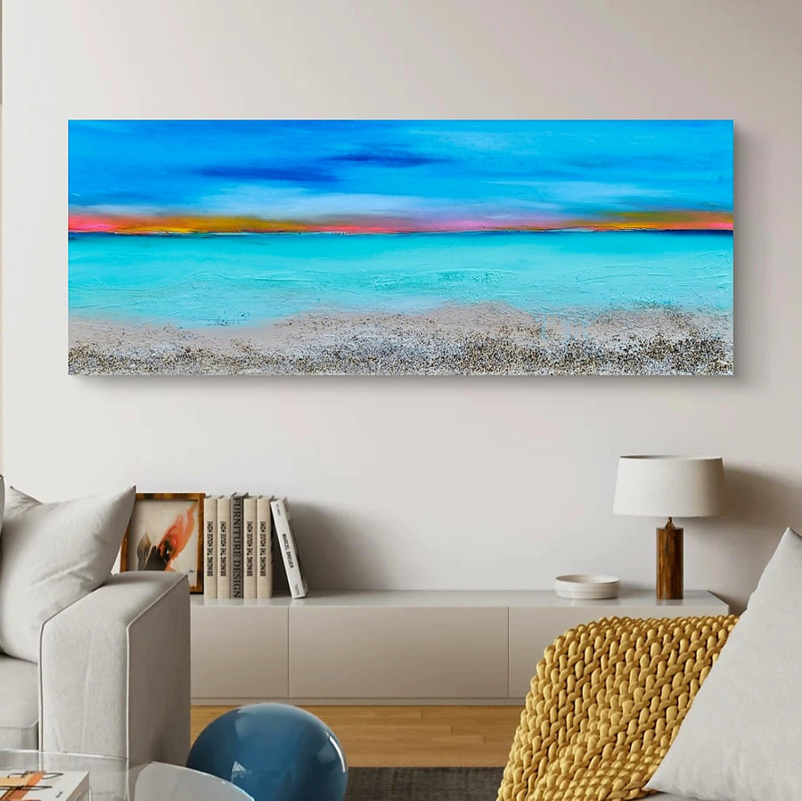 Acrylic and resin abstract artwork  'Sunset Over Calm Sea'