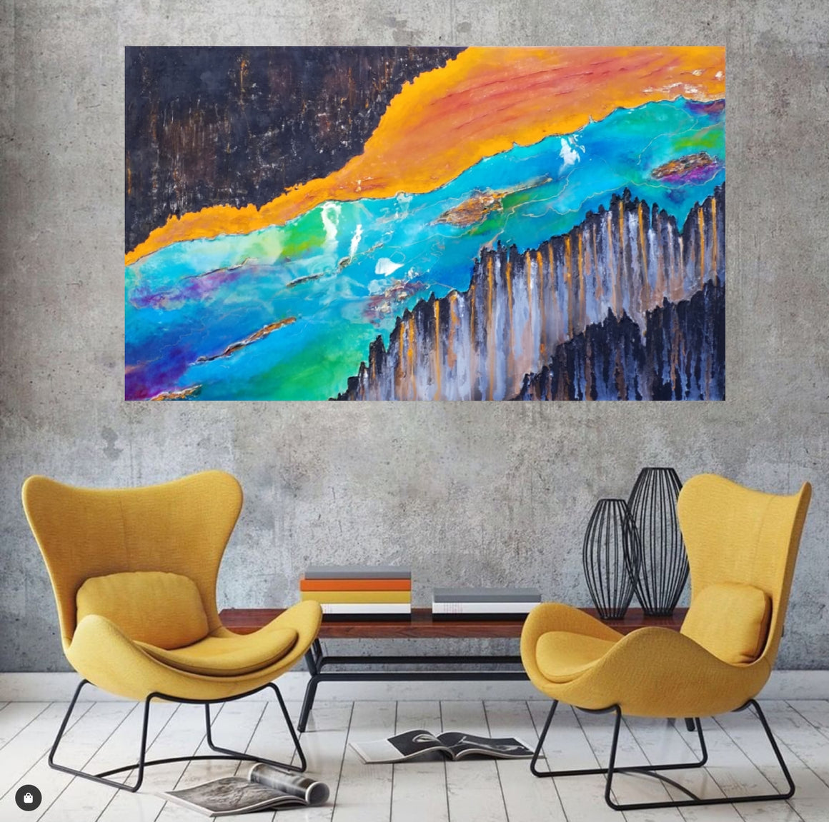 Acrylic and resin abstract artwork  'Outback Mining'