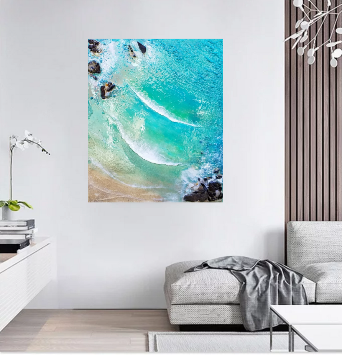 Acrylic and resin abstract artwork  'Waves and Rocks '