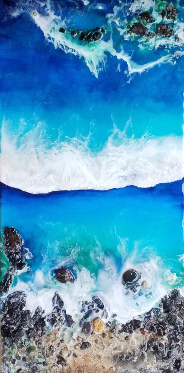 Acrylic and resin abstract artwork  'Rocky Beach'