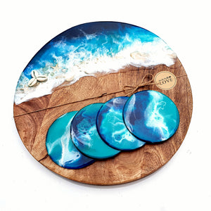 Hand poured resin cheeseboard and 4 coasters