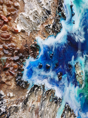 Acrylic and resin abstract artwork 'Rocky Coast'