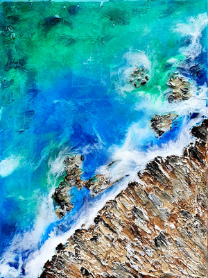 Acrylic and resin abstract artwork 'Rocky Coast'