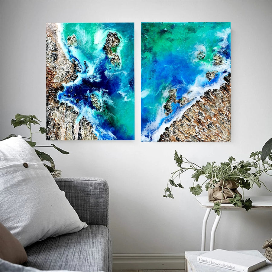 Acrylic and resin abstract artwork 'Rocky Coast'