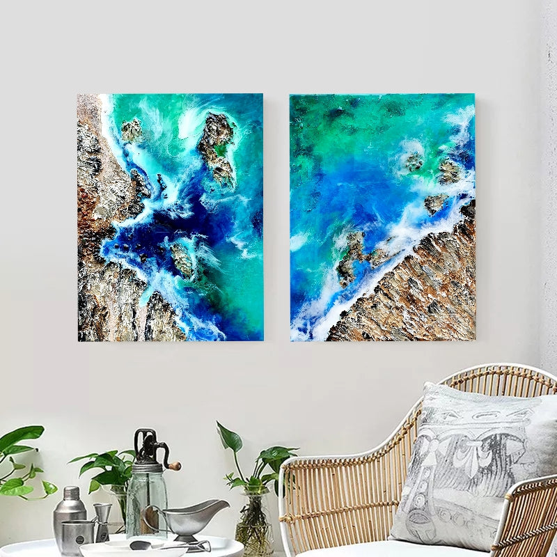 Acrylic and resin abstract artwork 'Rocky Coast'