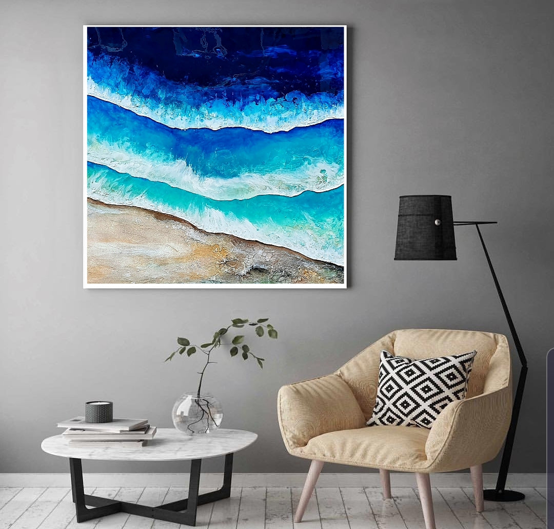 Acrylic and resin abstract artwork  'Sand to Sea'