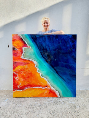 Acrylic and resin abstract artwork  'Where the Land meets the Ocean'