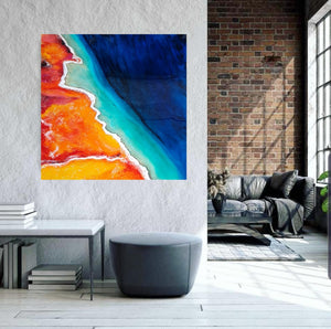 Acrylic and resin abstract artwork  'Where the Land meets the Ocean'