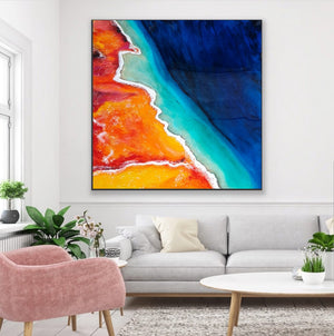 Acrylic and resin abstract artwork  'Where the Land meets the Ocean'