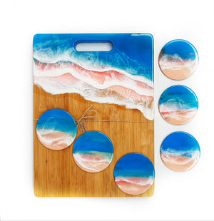 Hand poured resin cheeseboard and 6 coasters