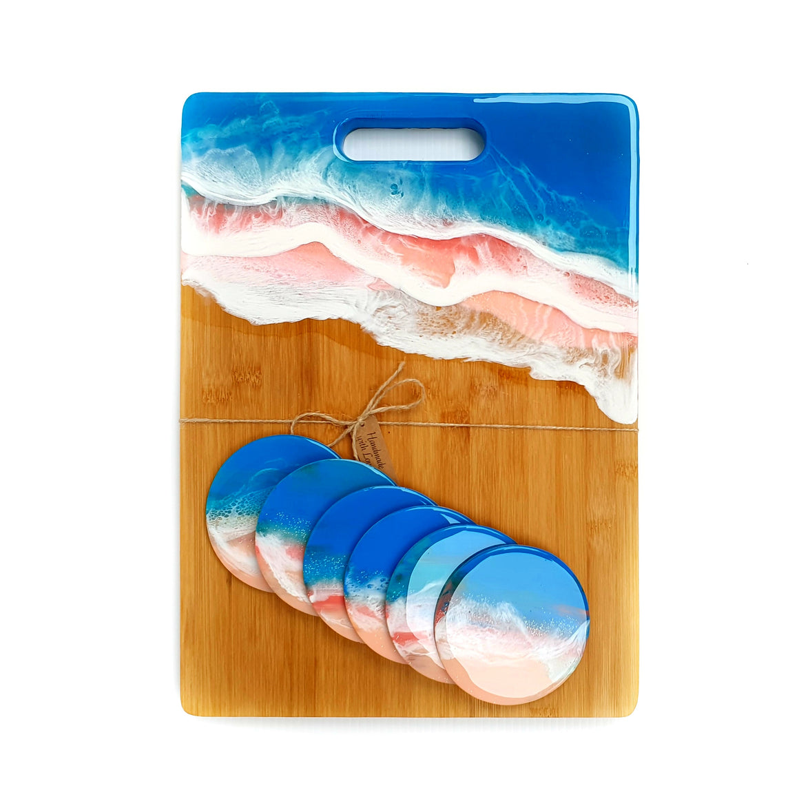 Hand poured resin cheeseboard and 6 coasters