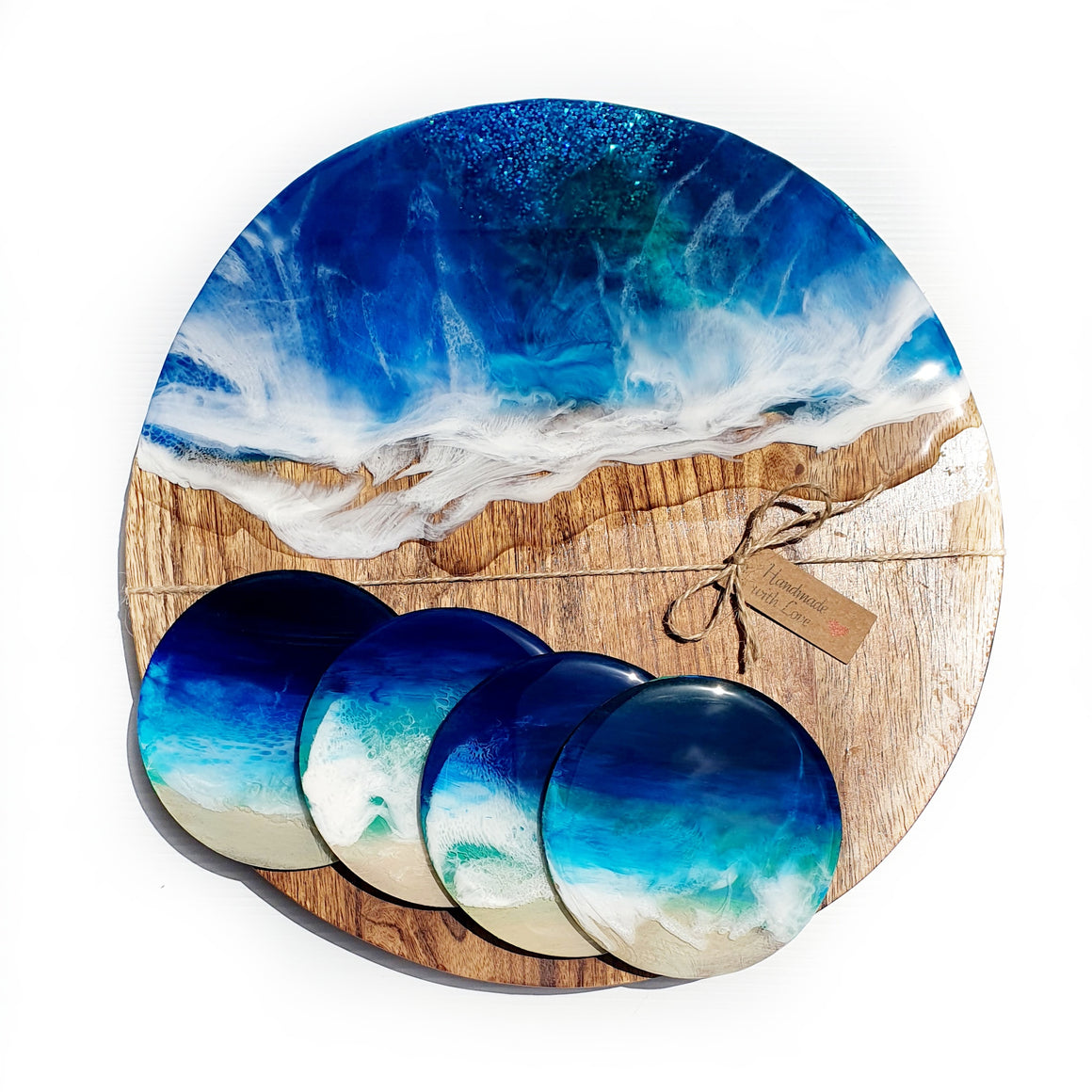 Hand poured resin cheeseboard and 4 coasters