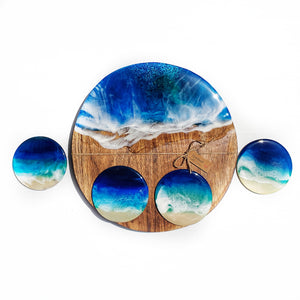 Hand poured resin cheeseboard and 4 coasters