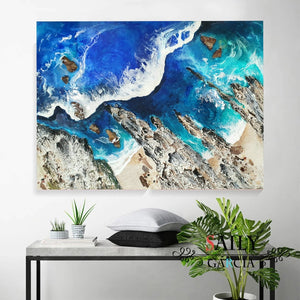 Acrylic and resin abstract artwork 'Rocky Coastline'