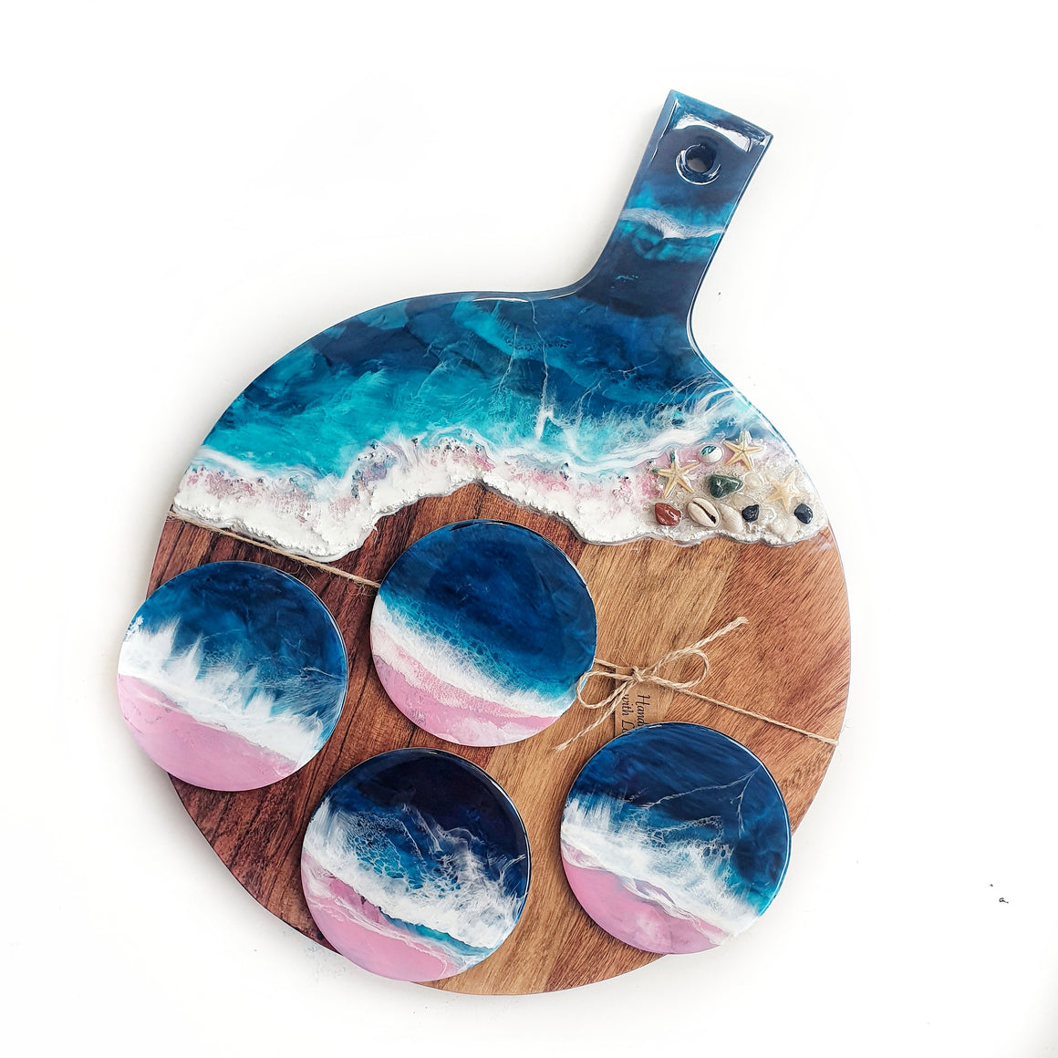 Hand poured resin cheeseboard + 4 coasters