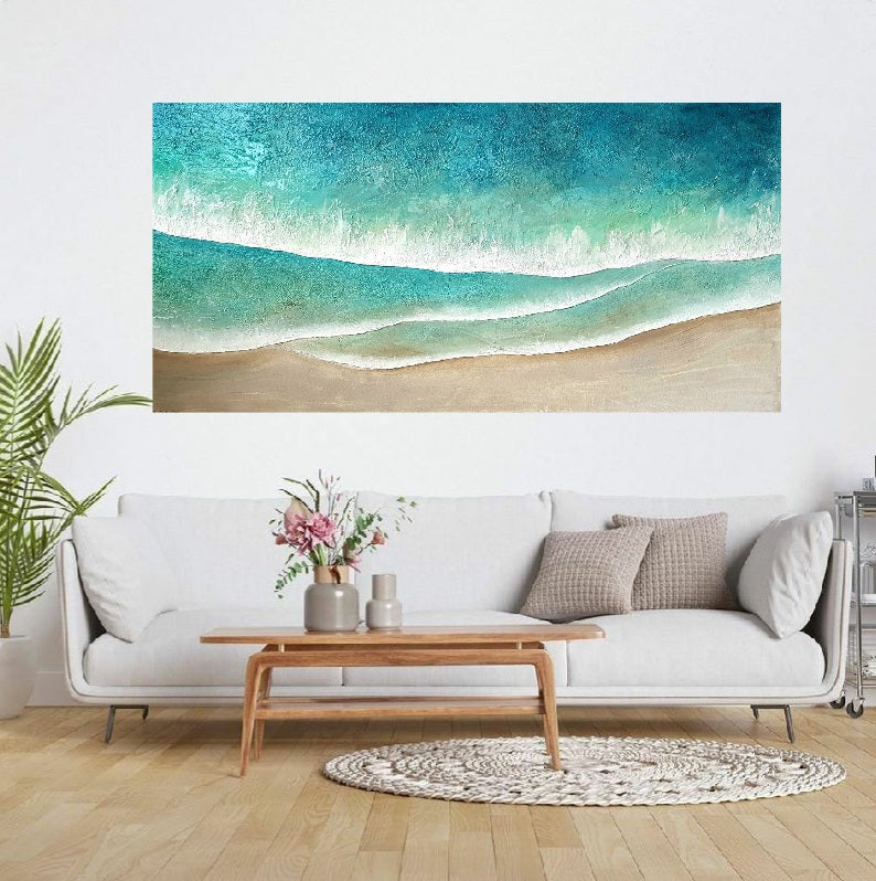 Acrylic and resin abstract artwork  "Morning Ocean''