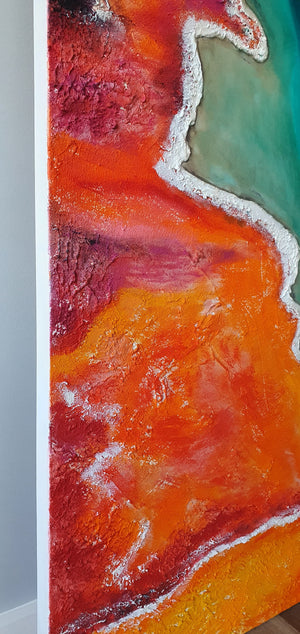 Acrylic and resin abstract artwork  'Where the Land meets the Ocean'