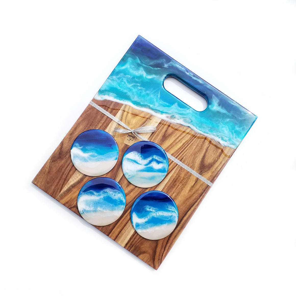 Hand poured resin cheeseboard and 4 coasters