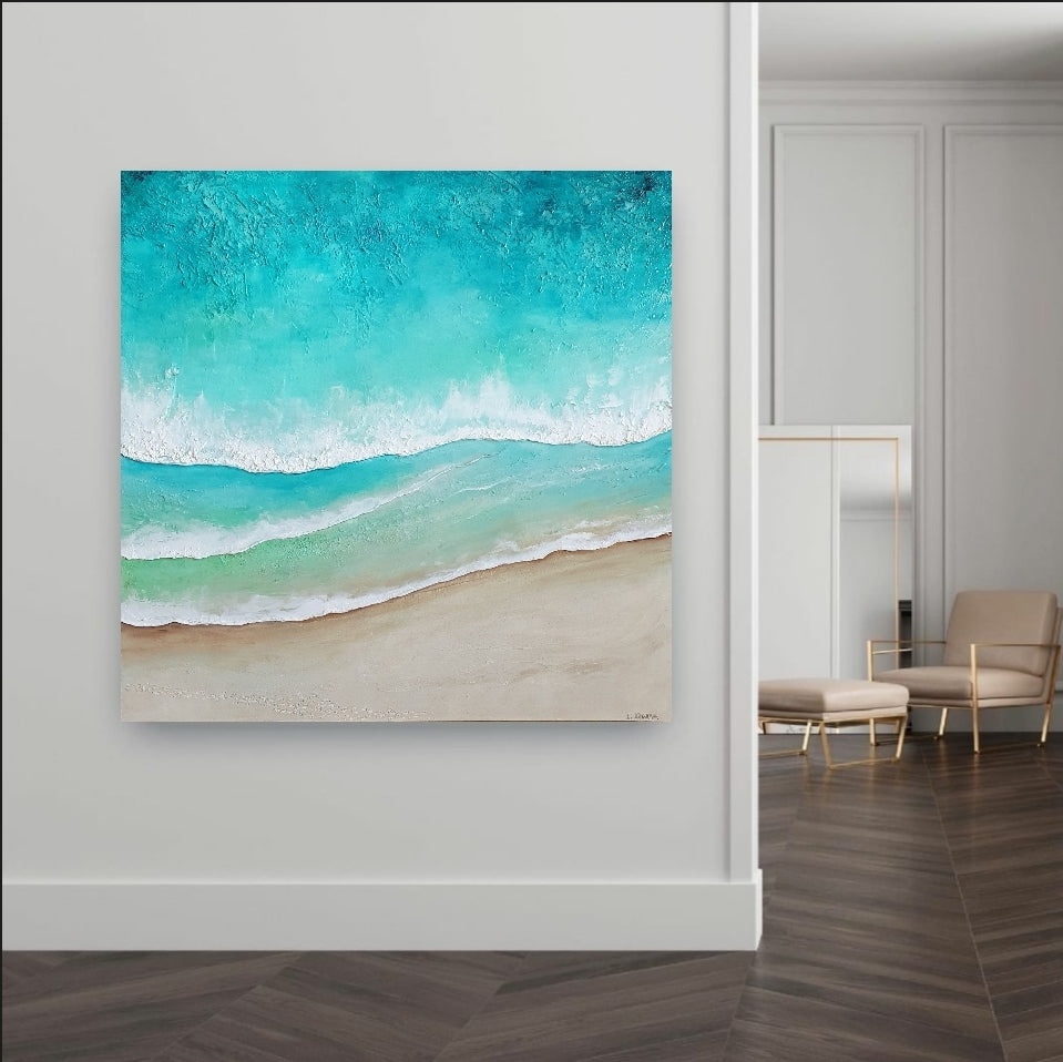 Acrylic and resin abstract artwork  "Sandy Beach''