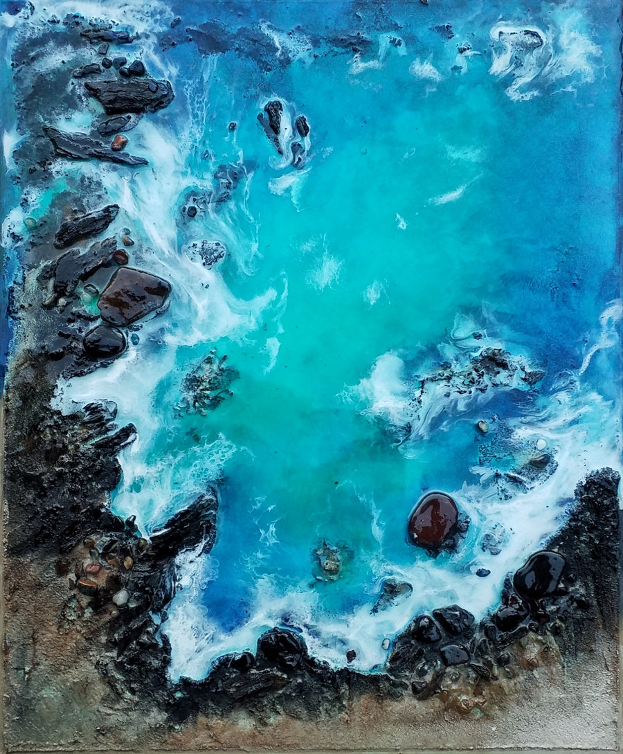 Acrylic and resin abstract artwork   'Rocks and Sand '