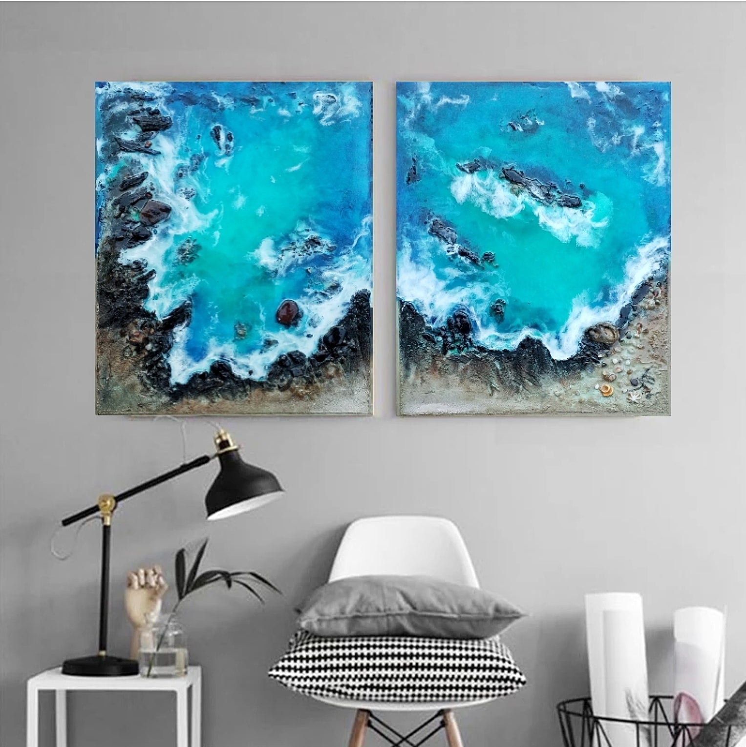 Acrylic and resin abstract artwork   'Rocks and Sand '