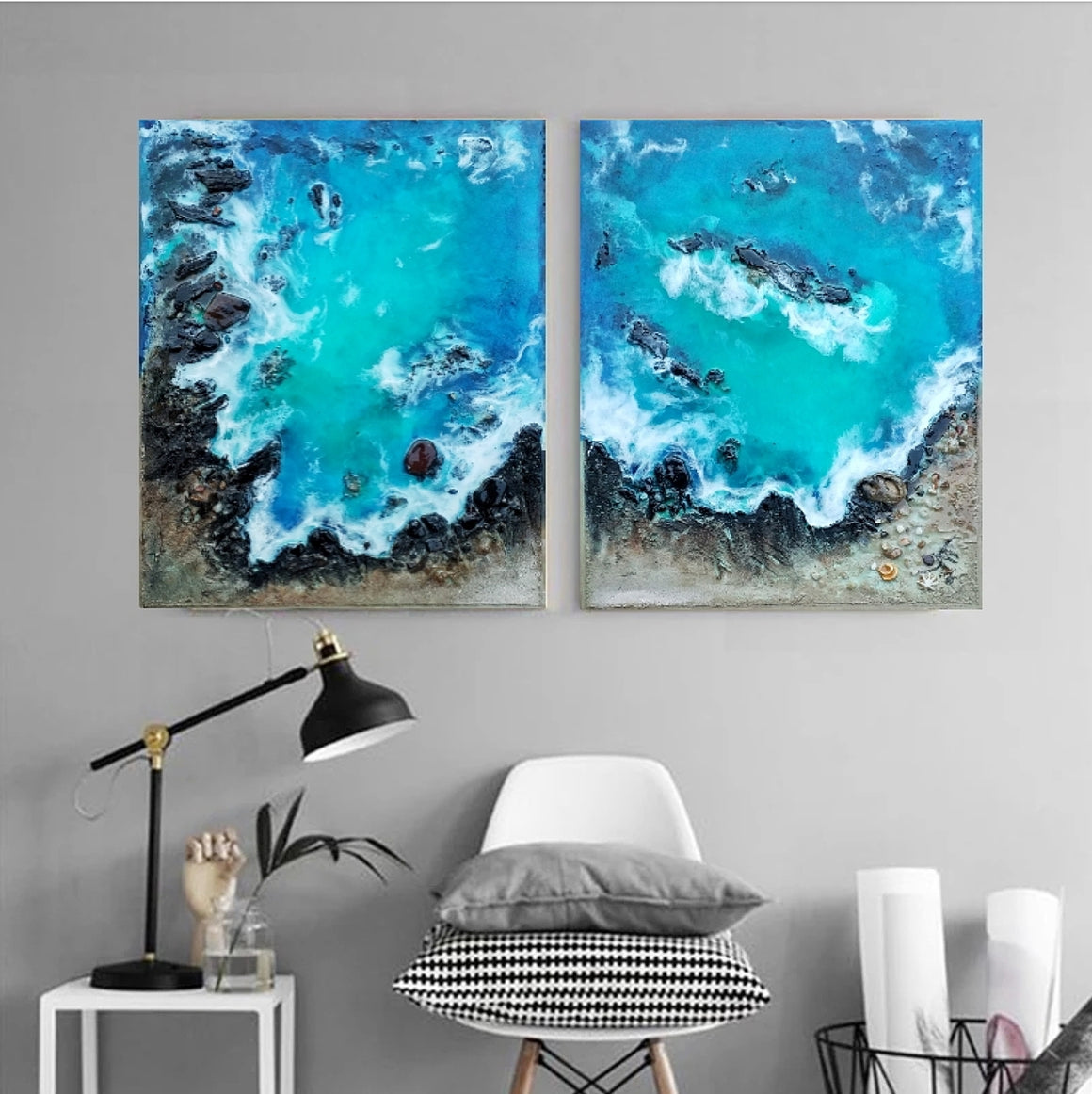 Acrylic and resin abstract artwork   'Rocks and Sand '