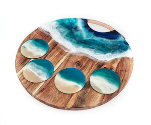 Hand poured resin cheeseboard and 4 coasters