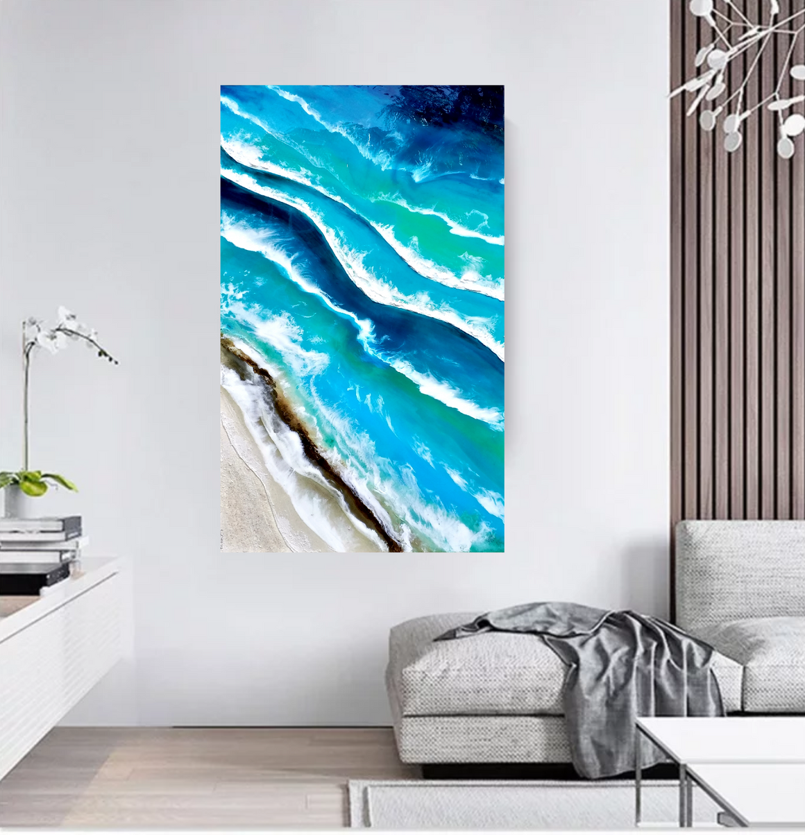 Acrylic and resin abstract artwork  'Wave after Wave'